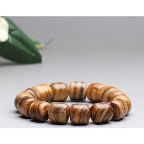 Flowers Nanmu Wood Barrel Beads Tibetan Buddhism Amulet Bracelet
