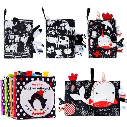 Baby Book Toys for Toddler Newborn Infant Soft Cloth Books Baby Quiet Book Early Educational Black White Book Visual Stimulation