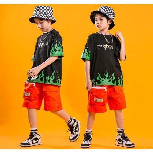 Kids Hip Hop Clothing Stage Outfits Graffiti T Shirt Streetwear Cargo Shorts for Girl Boy Jazz Dance Wear Costume Rave Clothes