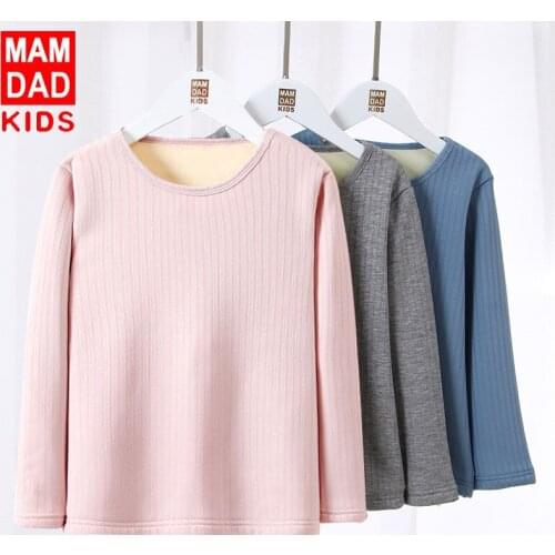 Winter New Childrens Thicken Bottoming Shirt Solid Color Plus Velvet Warm Tshirt For Baby Boys And Girls Kids Long Sleeve Tops