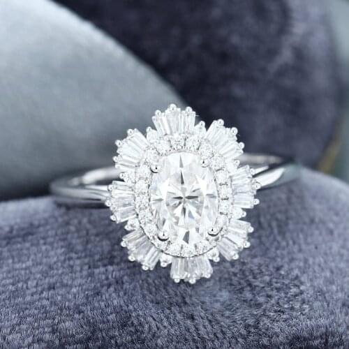 EDI Antique Art Deco Bridal Double Halo Ring 14k Gold Baguette Oval Cut Lab Grown Moissanites Diamond Engagement Wedding Ring