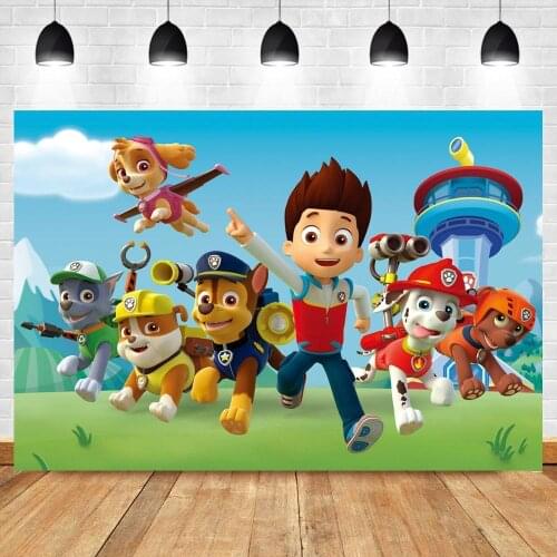 Blue Sky Cartoon Running Dogs Birthday Party Backdrop Photography Ryde Family Patrol Kids Photo Background For Shooting Decor
