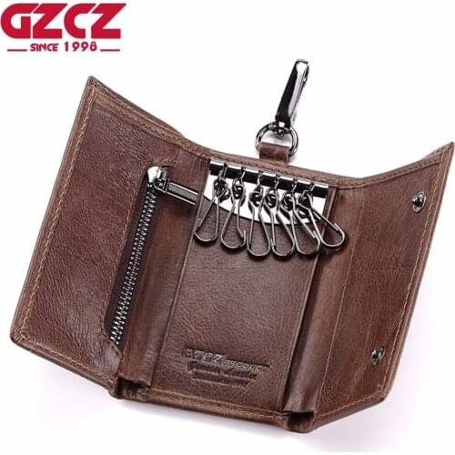 GZCZ Genuine Leather Key Wallet Men Holder Keychain Pouch Purse Zipper Design Coin Purse Pocket Cash Walet Man Slim Vallet Women