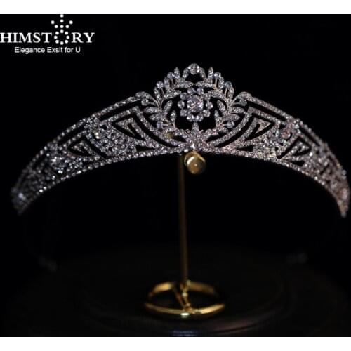 Himstory Fashion European Zircon Bridal Crown Rhinestone CZ Wedding Headband Bride Hair Accessories