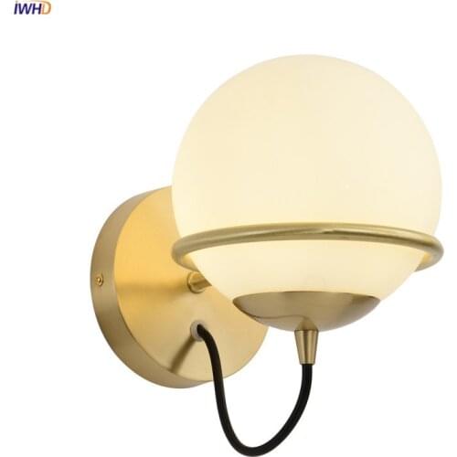 IWHD Nordic Style Glass Ball Wall Light Fixtures Bedroom Bathroom Stair Modern Copper Wall Lamp Sconce LED Wandlamp Luminaire