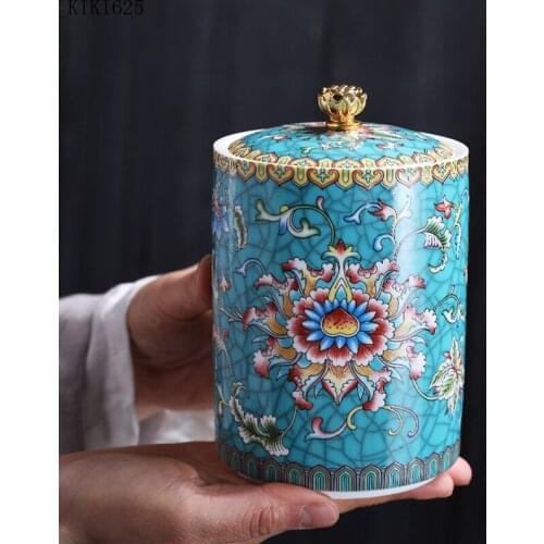 Chinese Painted Tea Caddy Luxury Ceramic Candy Jewelry Box Home Medicinal Materials Coffee Bean Food Sealed Cans Home Decoration