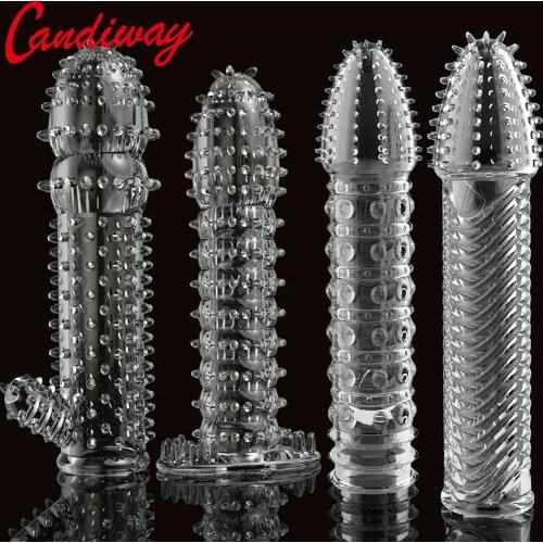 Candiway Reusable vibrator Sleeve Ring Penis Delay Impotence Erection Extensions Extender G point Cover for Sex Adult Men