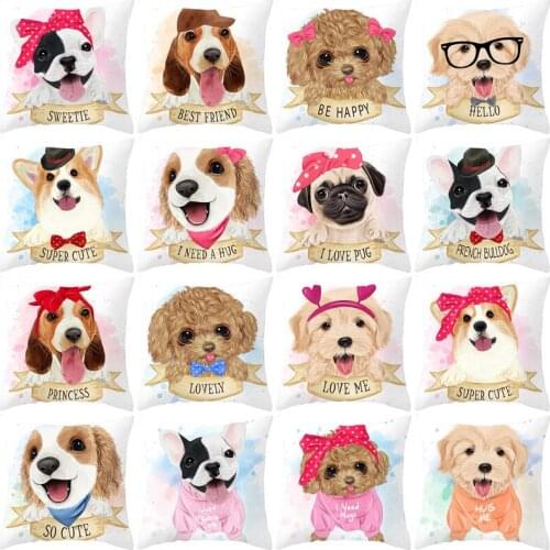 Cushion Covers Catoon Dogs Pillowcase Peach Skin Decorative Throw Pillows Cover for Bed Room Sofa Decor Home Textile 45*45cm/pc