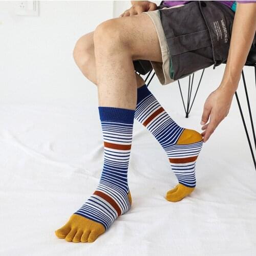 Mens medium five finger socks versatile high tube color cotton sweat absorbing split toe socks