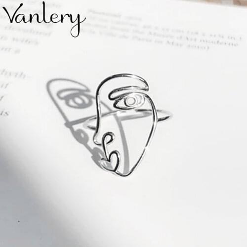 Open Human Face Ring for Women Vintage Boho Party Rings Gothic Punk Jewelry Gifts for Girls