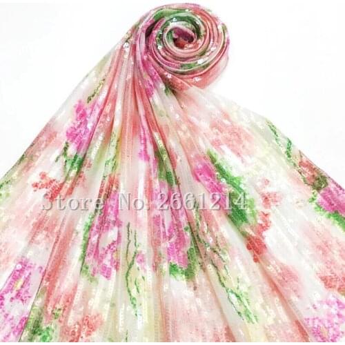 Printed flowers sequins Nigerian French Fabric 5 yards sequins Tulle Lace Fabric top Selling African Lace Fabric BZL-19.01111