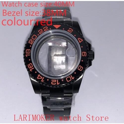 Suitable for Mingzhu Miyota 8215 40mm 904L stainless steel case, transparent black back cover, with bezel red