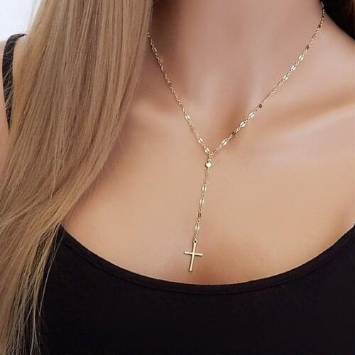 Simply Women Fashion Cross Rosary Necklace Gold Lariat Y Rosary Religious Chain Necklaces Body Jewelry Gifts