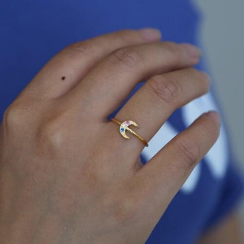 Drop shipping 925 sterling silver gold cresent moon rings delicate knuckle jewelry Romantic Wedding Jewelry Rings size #6 7 8