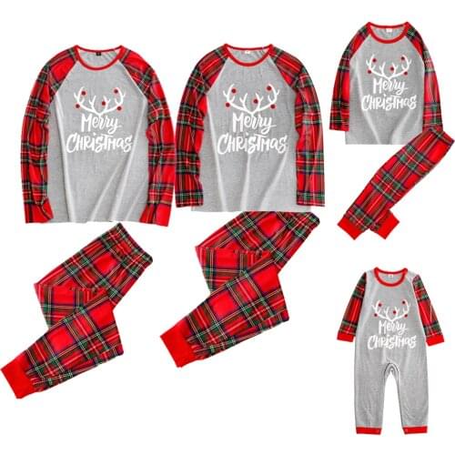 Christmas Father Mother Kids Clothes Top+Pants Family Matching Outfit Lattice Xmas Sleepwear Pjs Baby Rompers Family Sleepwear