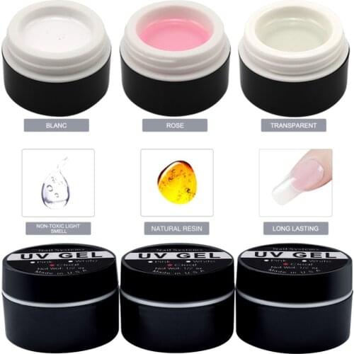 Pink / White / Clear UV Gel crystal nails transparent uv builder gel for french Art Tips Manicure set gel