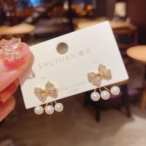 925 Silver Needle Korean Bowknot Pearl Earrings New Temperament Net Red Stud Earrings for Women