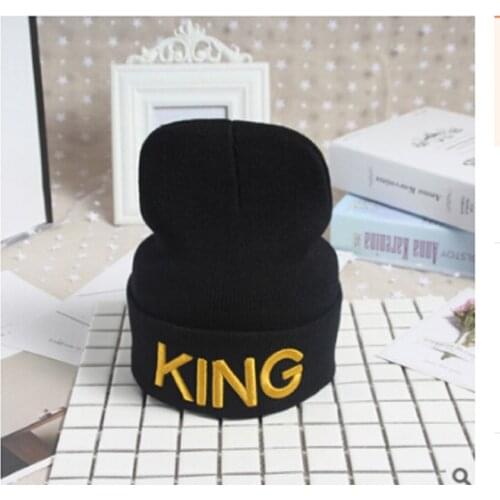 Men Womens Beanie Ski Knit Cap Hip-Hop Blank Color King Queen Letter Print Winter Warm Unisex Wool Hat 2 Style