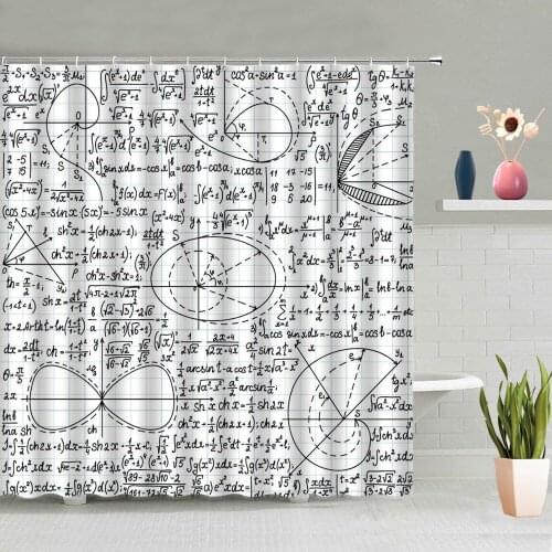 Math Equation Shower Curtain Study Physics Formula Pattern Printed Curtains Bathroom Decor Bathtub Screen Waterproof Fabric Hook