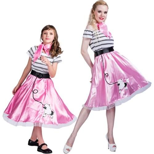 SNAILIFY 50s Retro Pink Poodle Skirt Dress Costume Girls Women Halloween Cosplay Carnival Party Group Family Fancy Dress