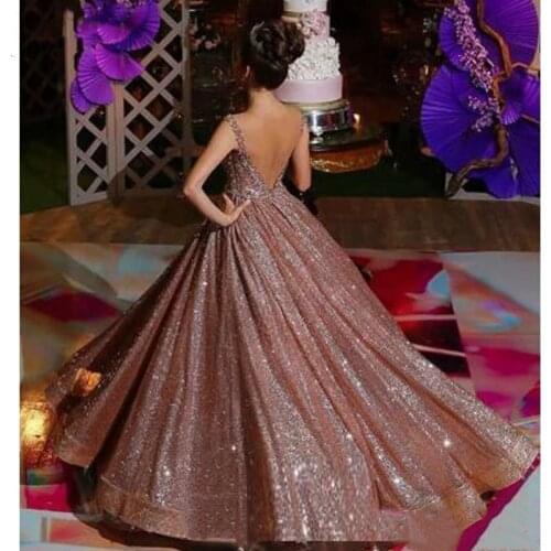 Modern Rose Gold African Reflective Quinceanera Dresses Beaded Crystals Backless Sequined Prom Gowns Sparkly Formal Party Dress