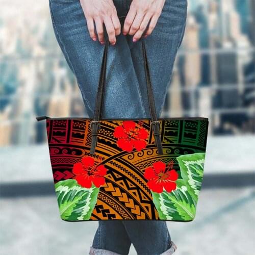 FORUDESIGNS Handbags Women Luxury Pu Leather Crossbody Bags Traditional Tribe Red Hibiscus Polynesian Pattern Fashion Female Bag