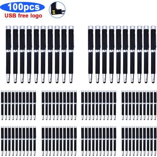 100pcs/lot Customize Logo Ballpoint Writing Pen Stick USB Flash Drive 2.0 Memory Stick Pendrive 4GB 8GB 16GB 32GB 64GB for Gifts