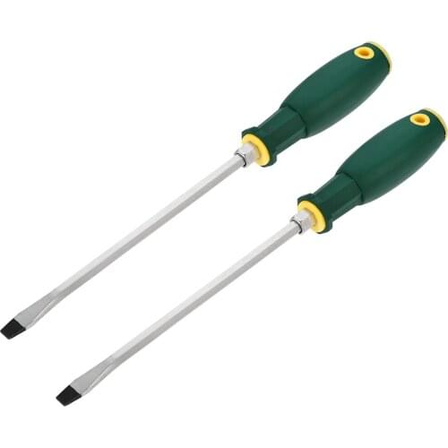 Uxcell 2 Pcs 8mm Slotted Screwdriver 8" Hex Shaft Green+Yellow Handle with Strike Cap for DIY Hand-Making, Automotive