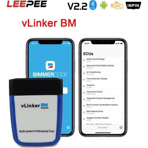 VLinker BM ELM327 V2.2 Bluetooth 3.0 OBD2 Scanner Code Reader Car Diagnostic Tool For BMW Bimmercode
