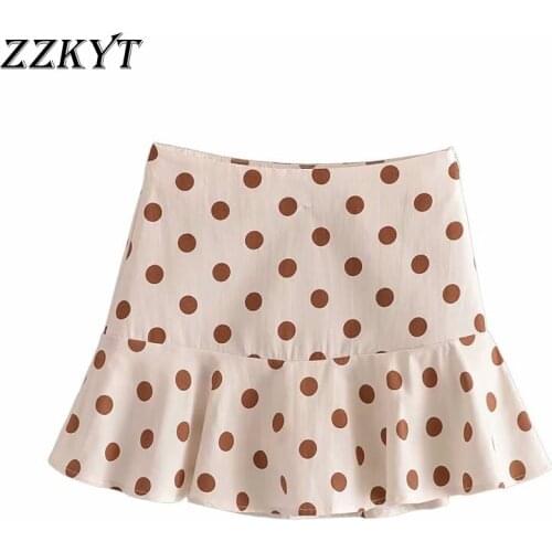 ZZKYT 2021 Women Summer Vintage Polka Dot Zipper Mini Skirt Fashion Ruffle High Waist Streetwear Ladies Skirts Casual Vestidos