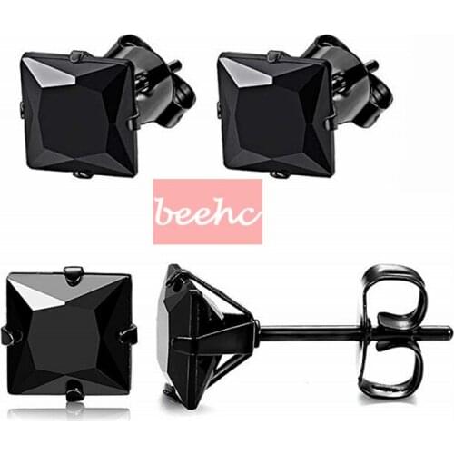 2020 korean small 4/5/6/7mm Black Zirconia silver color holder stud Earring Classic Small Square Fashion Earrings For Men Women