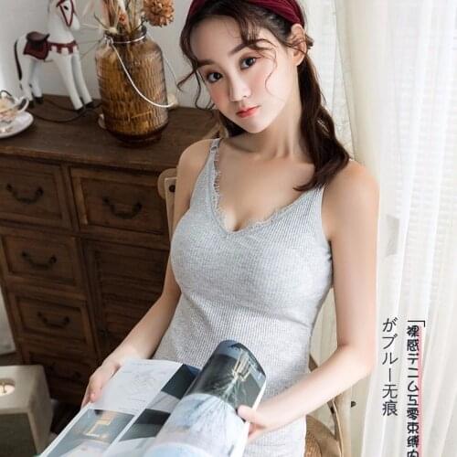 Women 2021 Autumn Winter Fashion Thermal Vest Underwear Female Tight Warm Bottoming Tops Ladies Solid Color Lace Vest Tops D506