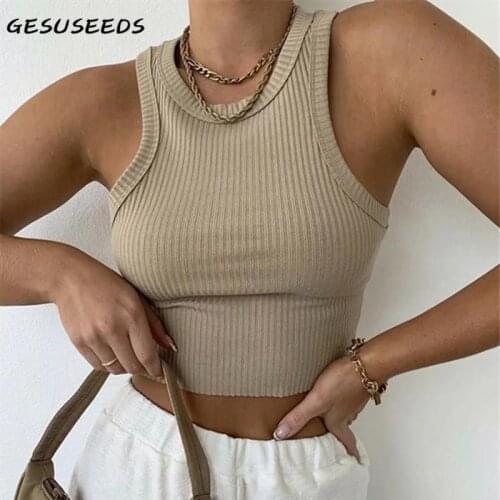 Vintage tank top women summer crop top solid knit tops sexy corset top basic o neck off shoulder tops black white tank tops 2021