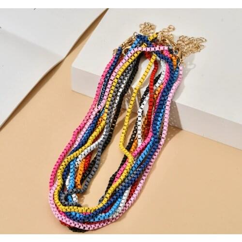 ZMZY New Hot Statement Enamel Boho Rainbow Color Box Chain Choker Necklace For Women Girl Collier femme Summer Bijoux