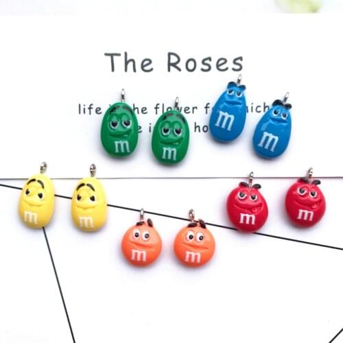 10pcs 18*15mm Flat back resin kawaii chocolate beans M charms necklace pendant keychain charms for DIY decoration