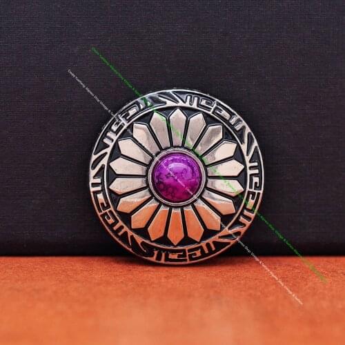 10pcs 30mm Silver Southeast Sun Flower Carved Purple Turquoise Leathercraft Work Western Belt Leather Conchos Button Screw back