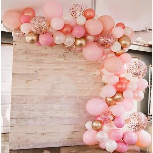 137Pcs Pink Balloon Arch Kit White Rose Gold Confetti Balloons Set for Birthday Backdrop Baby Shower Wedding Party Decoration