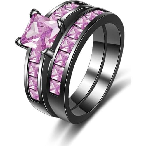 2pcs YaYI Jewelry Top Quality Princess Cut Multi Cubic Zirconia Black Gold Color Engagement Wedding Set Rings Expensive Gifts