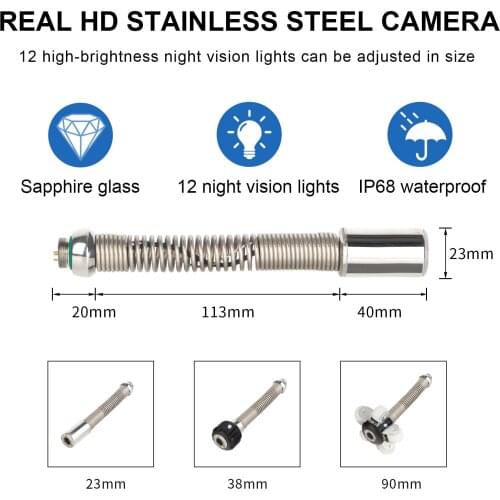 23mm camera head short spring 512Hz transmitter Stainless Steel Industrial Pipeline sewer pipe Endoscope Camera Self-balancing