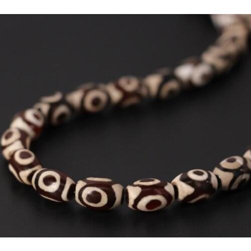 3Strands/Lot,Dull-Red Tibetan Onxy 3 Eye Dzi Oval Rice Shape Beads Wholesale,DIY Bracelet Necklace Making,Different size