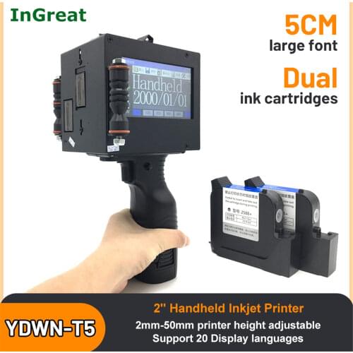 5CM 2Inch Handheld Inkjet Printer Multilingual Large Font French Arabic Metal panel Date QR Bar Logo Label Image Thermal Printer