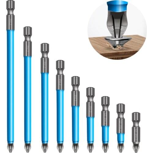7Pcs Antislip Drill Bits Batch Head Magnetic Wind Batch Head 1/4" Hex Shank Screwdriver Head Bits 25Mm-150Mm screwdriver Bits