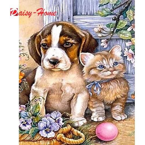 Full Round Drill 5D DIY Diamond Painting "Cats and dogs" Self-Adhesive Rhinestones 3D Embroidery Cross Stitch Home Decor Gift