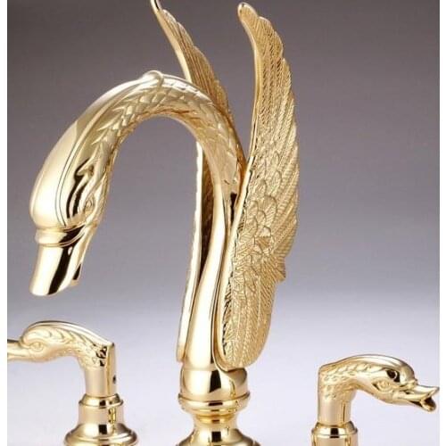 Free shipping Waterfall 8" widespread Tub Swan Faucet mixer tap Ti-gold bathtub faucet 3 holes 34Cm height Spout