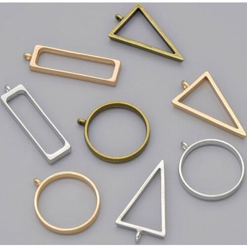 10pcs Rack Plating Alloy Open Bezel Blank Frame DIY Resin Pressed Round Triangle Pendants Bronze Hollow Jewelry Accessories