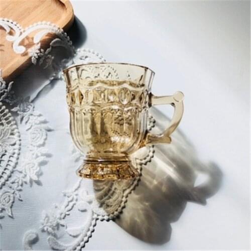 INS Retro Embossed Glass Net red latte Cup Coffee Cup With Afternoon Tea Cup Milk Cup
