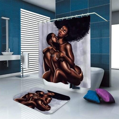 Black Art Shower Curtains with Hooks and Bath Black Love Art African American Couple Lover Make Love