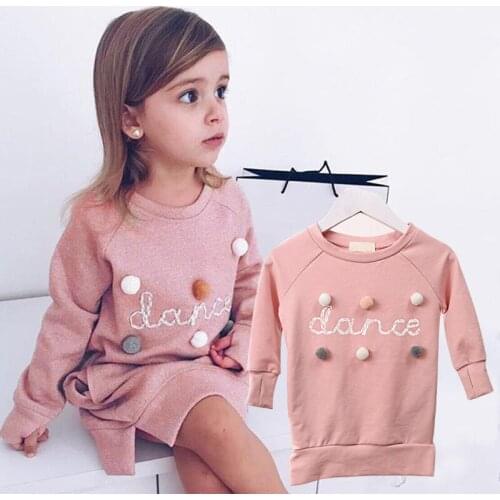 Kids Baby Girl Warm Autumn Winter Sweater Dress Plush Ball Long Sleeve Stright Little Girls Party Princess Dresses girls Clothes