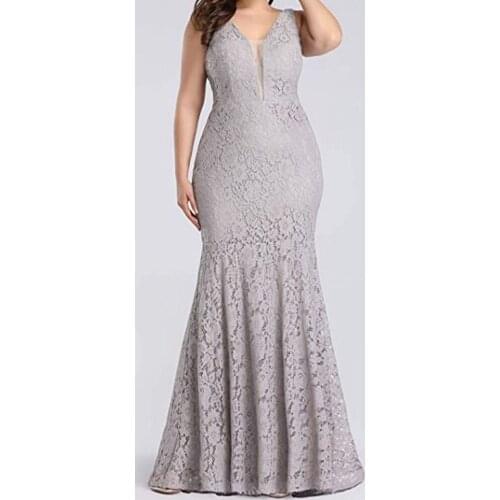 Elegant plus size V-neck long embroidered lace 2020 silver white wedding dress party formal bridal gown mermaid dress
