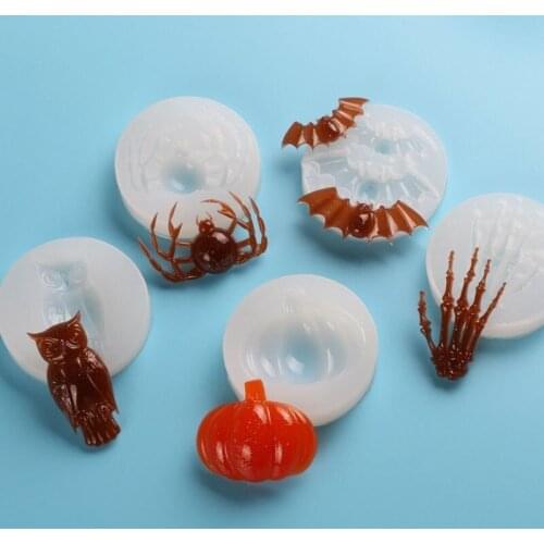 Epoxy Halloween Silicone Mold Halloween Theme Bat Owl Skeleton Hand Dead Branch Pumpkin Mold DIY Cake Decoration Accessories